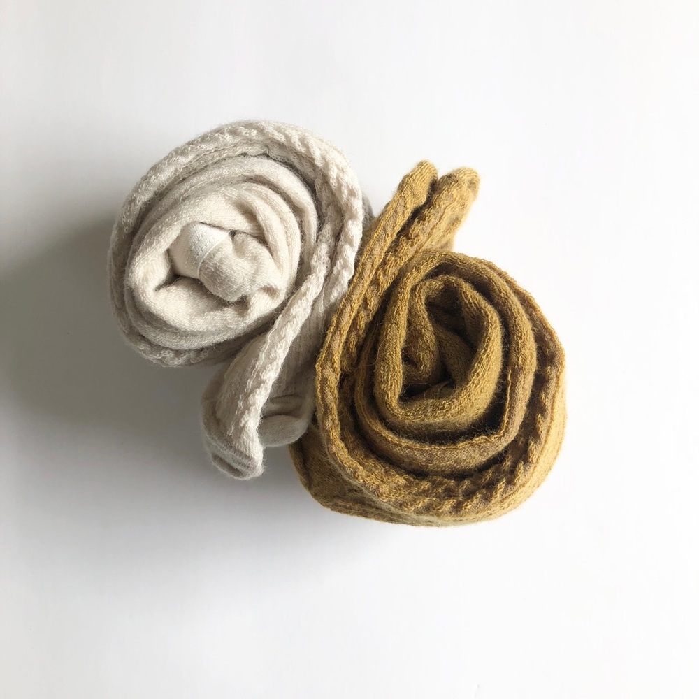 H&M oatmeal + mustard cable-knit tights